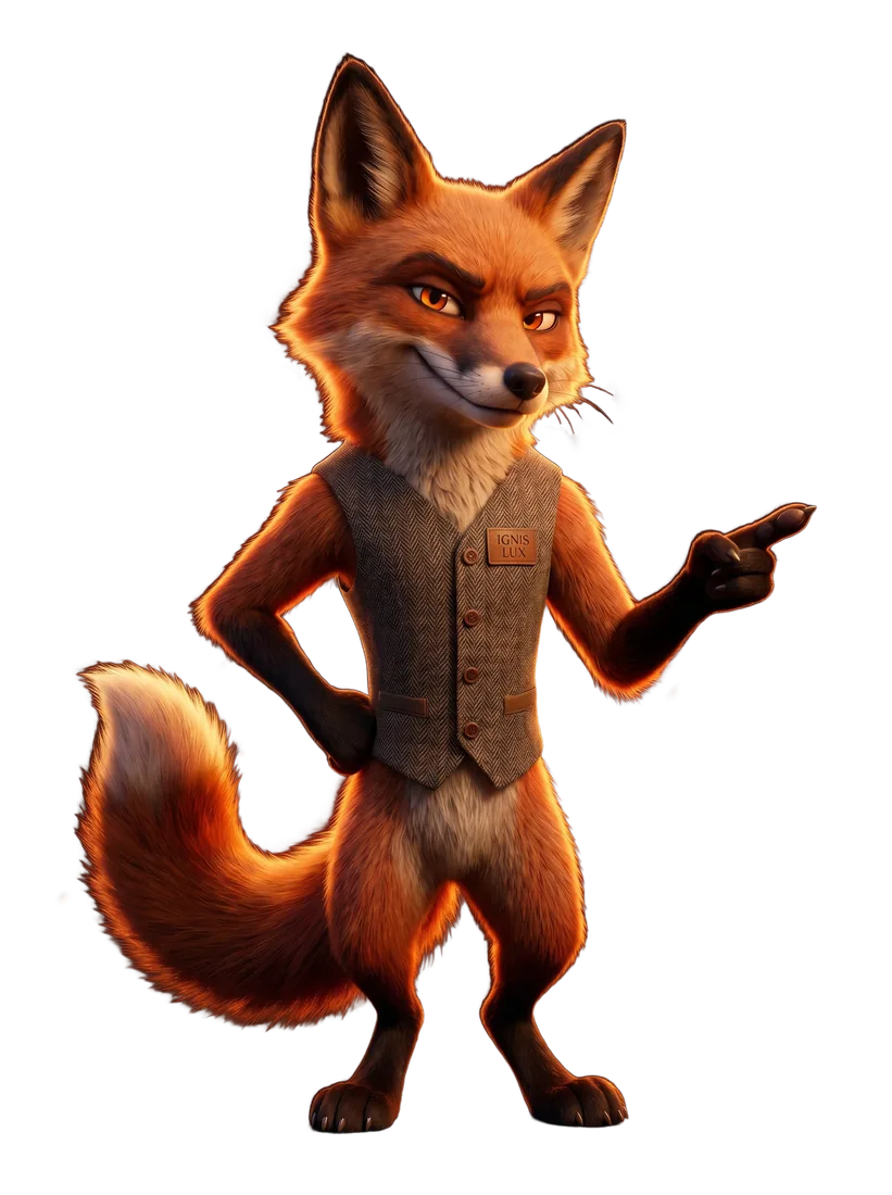 Foxfora mascot pointing