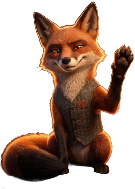 Foxfora mascot waving goodbye