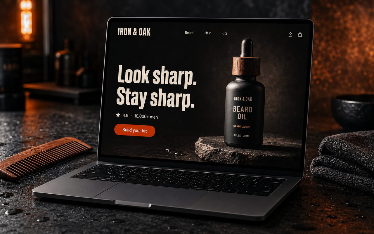 Men's grooming store homepage we built