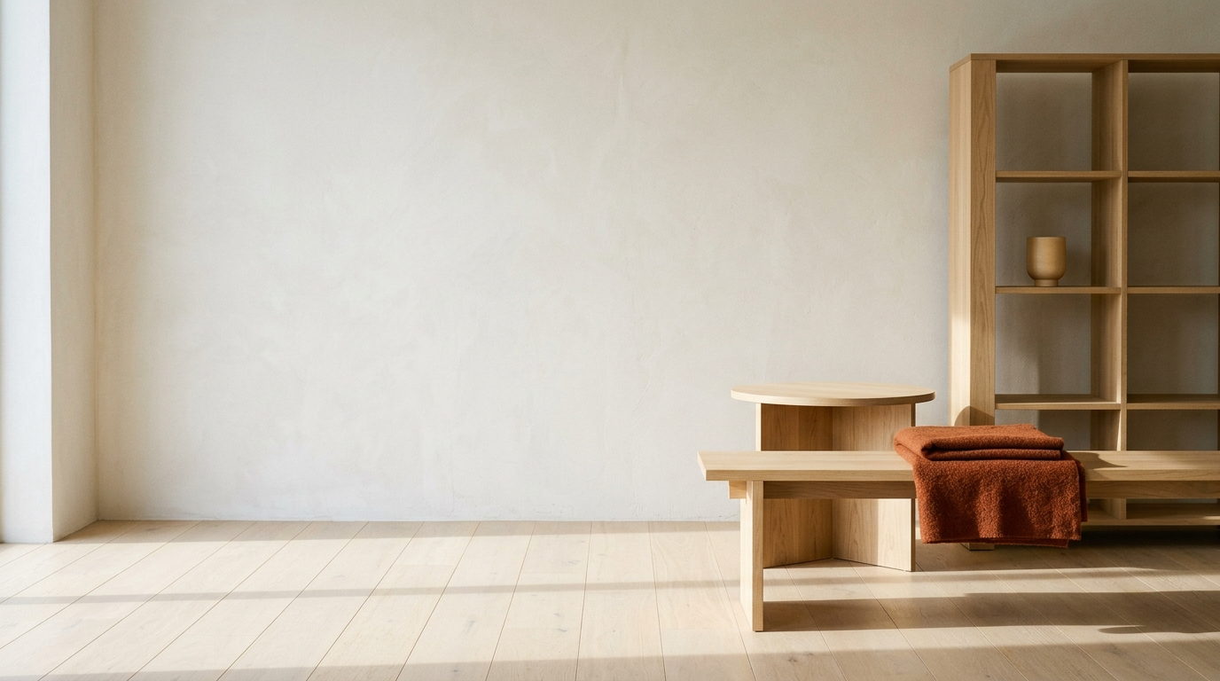 An oak range in a pale room