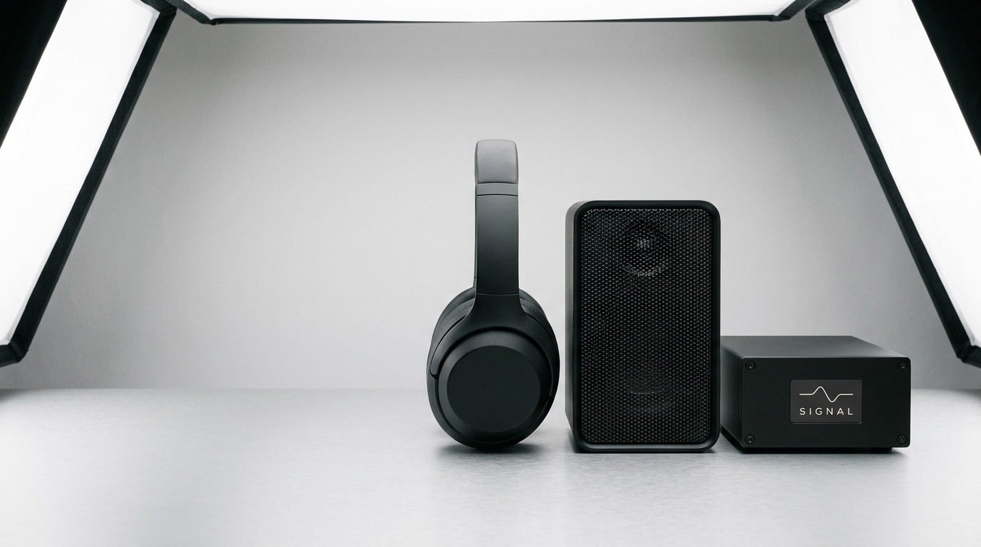 An audio range on a matte steel surface