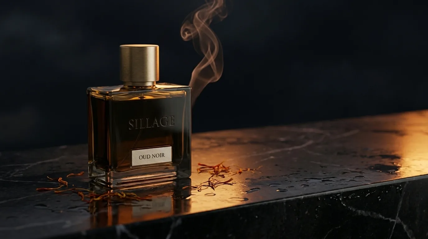 SILLAGE Oud Noir on black marble